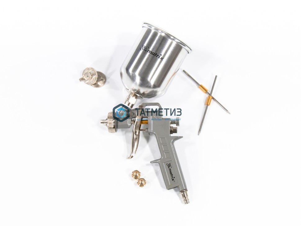 Краскораспылитель пневмат. с верхним бачком V= 0,6 л, сопла диаметром 1.2, 1.5 и 1.8 мм// Matrix Краскораспылитель пневмат. с верхним бачком V= 0,6 л, сопла диаметром 1.2, 1.5 и 1.8 мм// Matrix