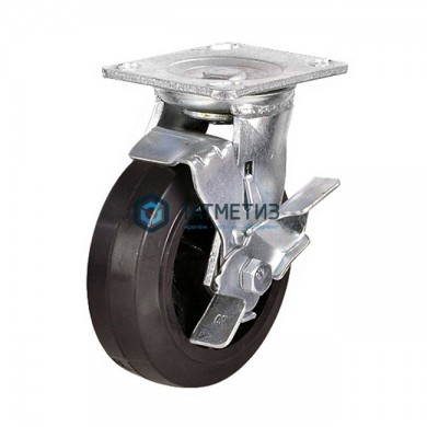 Колесо большегрузное обрезиненное поворотное c тормозом d 125 мм | «ТАТМЕТИЗ» Колесо большегрузное обрезиненное поворотное c тормозом d 125 мм - магазин крепежа «ТАТМЕТИЗ»