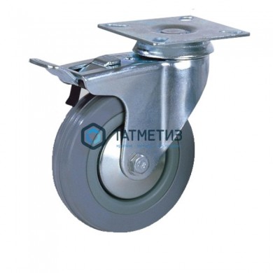 Колесо поворотное с площадкой и тормозом серая резина d 50 мм | «ТАТМЕТИЗ» Колесо поворотное с площадкой и тормозом серая резина d 50 мм - магазин крепежа «ТАТМЕТИЗ»