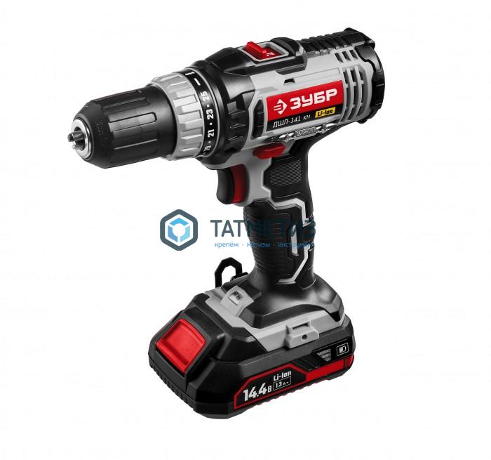 Дрель-шуруповерт, 14.4 В, 1,3 А/ч, Li-Ion, 2-х скор., 10мм, 0-400/0-1400об/мин, 2 АКБ, БЗУ, ЗУБР Дрель-шуруповерт, 14.4 В, 1,3 А/ч, Li-Ion, 2-х скор., 10мм, 0-400/0-1400об/мин, 2 АКБ, БЗУ, ЗУБР