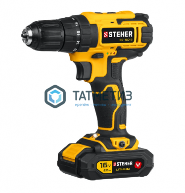 Дрель-шуруповерт 16 В, STEHER, 2 АКБ (2Ач), в кейсе -  магазин крепежа «ТАТМЕТИЗ»