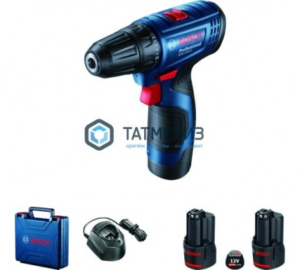 Дрель-шуруповерт аккумуляторная Bosch GSR 120-LI,2x2.0 Ач+оснастка -  магазин крепежа «ТАТМЕТИЗ»